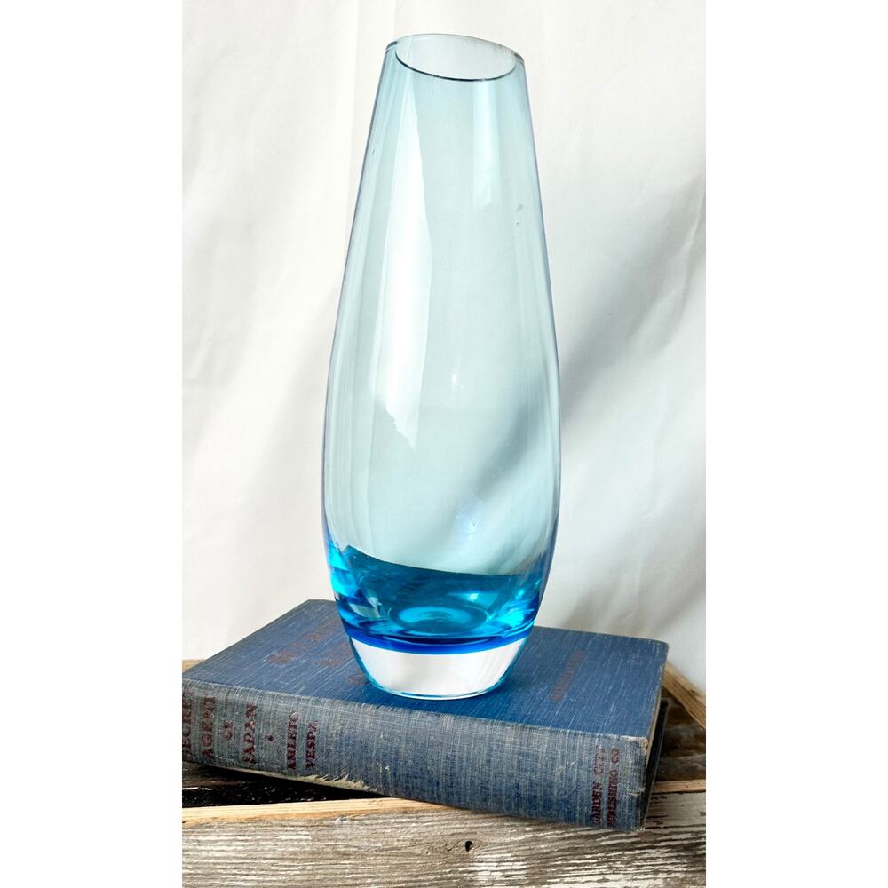 Scandinavian Art Glass Vase, Vintage Swedish Turquoise Blue Blown Glass Bud Vase
